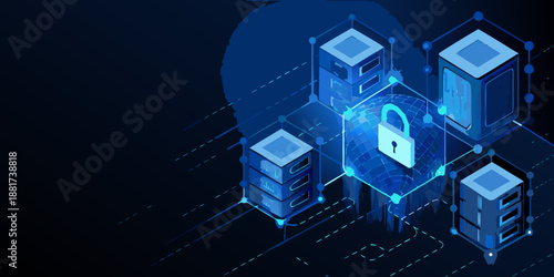 servers and padlock in a network security concept