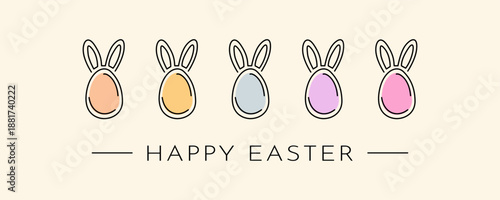 Happy Easter background. Minimalistic Easter background with Easter eggs and bunny ears. Vector illustration for holiday design.