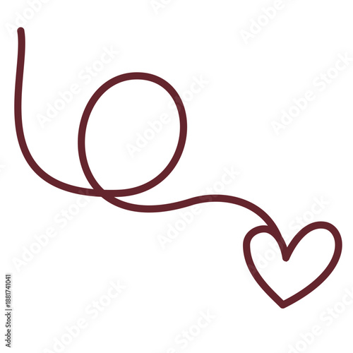 Continuous line swirl garland with small floating heart shapes decoration