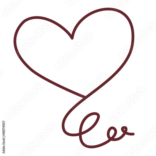 Continuous line heart with swirl and small loop symbolizing complexity of love