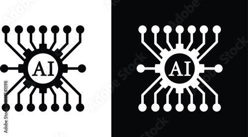 AI Processor Chip Icon – Digital Neural Network Circuit Design.