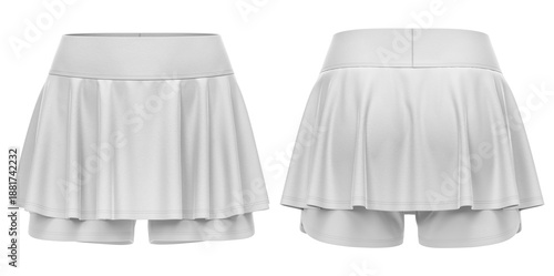 Women’s Pleated Skirt with Built-In Shorts, High-Waist Golf Skort, Realistic 3D Rendered Apparel with Detailed Fabric Texture , White
