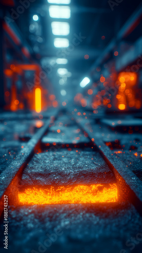 Clean modern steel plant interior with metallurgical production background