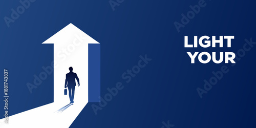 a man walking through an open door into a brighter future