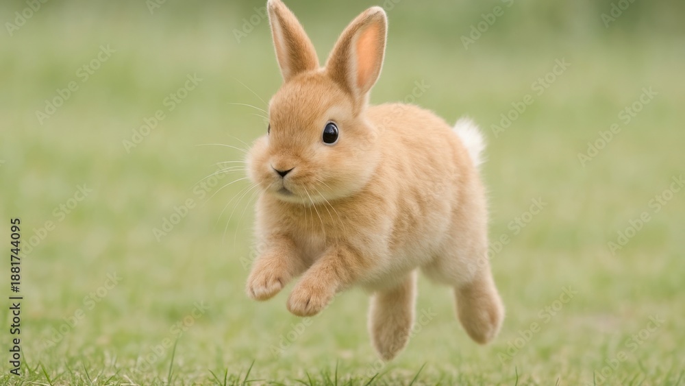 Obraz premium Adorable bunny hopping outdoors.