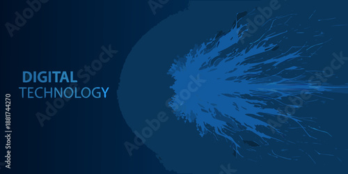 Digital technology concept with abstract blue background and network lines