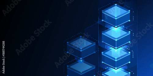 a stack of glowing blue cubes on a dark background