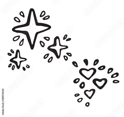 Vector festive simple line art sparks and salute with stars, hearts, miracle, magic sparks