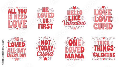A collection of vibrant red valentine s day themed lettering designs featuring romantic phrases and heart motifs