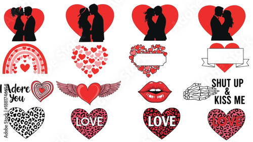 A collection of romantic symbols including hearts lips couples and loving messages perfect for valentine s day
