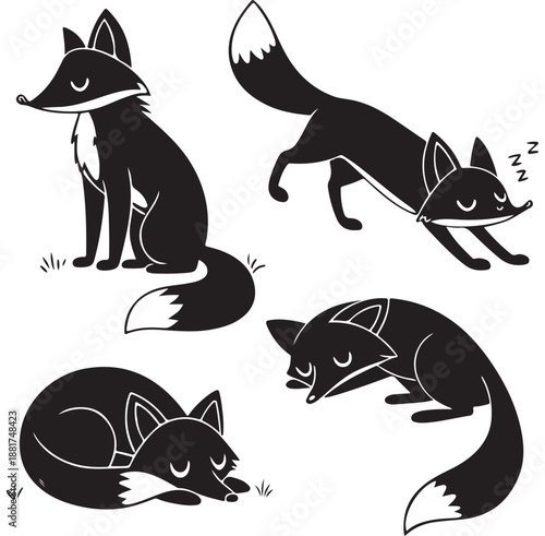 Cute Fox Silhouette Illustration Set (Vertical Layout)