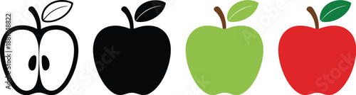 Apple illustration collection featuring line art, outline, silhouette, and solid light green fruit vector