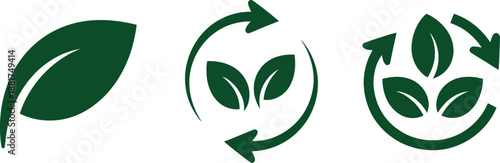 Recycling icon with two leaves enclosed in a circular arrow symbol for an eco-friendly concept