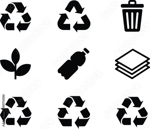 Comprehensive collection of recycling and environmental symbols for promoting eco-friendly practices
