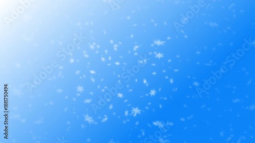 White snowflakes being lit up and falling down on blue gradient background. Abstract background for Merry Christmas, Happy Holidays, Season's greetings, Happy Valentine's day and winter season.