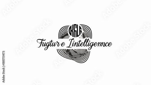 Retro futuristic font spelling out 'Future and Intelligence' with abstract circular pattern