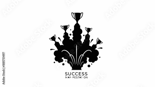 Trophies erupting from a burst of celebratory confetti symbolizing achievement and victory