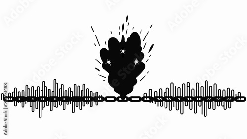 Explosive sound wave bursts from broken chain, symbolizing disruptive impact of audio