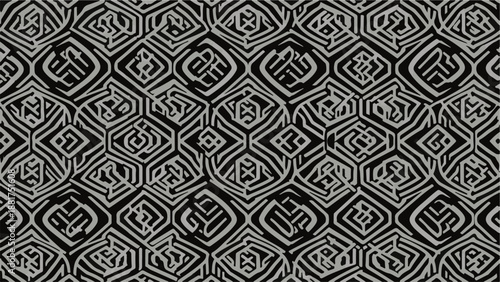 Intricate black and grey geometric pattern with a tribal or ancient feel