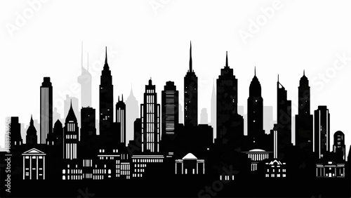 Dramatic black silhouette of a modern city skyline at dusk