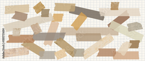 Vintage Brown Vector Washi Tape Pieces with Torn Edges, Masking Tape Paper Illustration for Journaling Graphic Design
