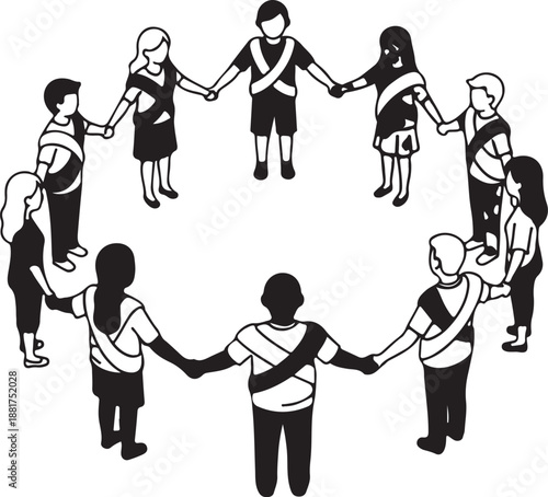 Diverse group of people holding hands in a circle