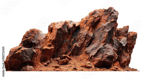 Eroded rock formation with jagged edges and textures on white background