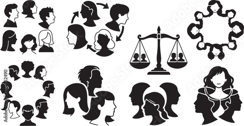 Justice and law concept with silhouettes of people and scales