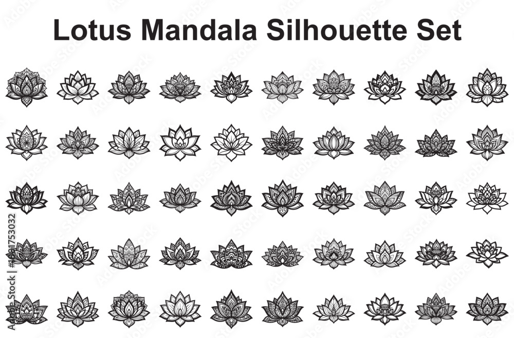 Fototapeta premium Lotus Mandala Silhouette Set