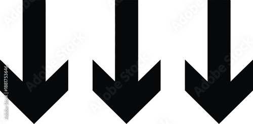 Three black arrows pointing down in a row on a white background, representing direction, order, or selection