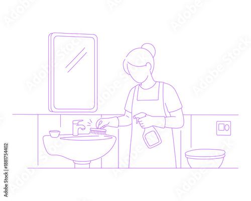 Person Cleaning Bathroom Lineart Illustration