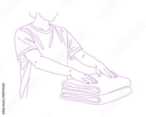 Person Folding Laundry Lineart Illustration