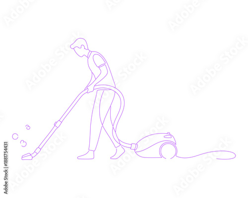 Person Vacuuming Floor Lineart Illustration