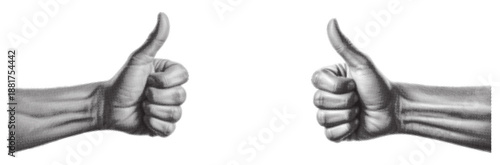 Double thumbs up gesture illustrated in a striking black and white halftone style Vector, illustration