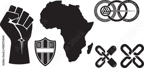 African continent symbols of unity and resistance icons set