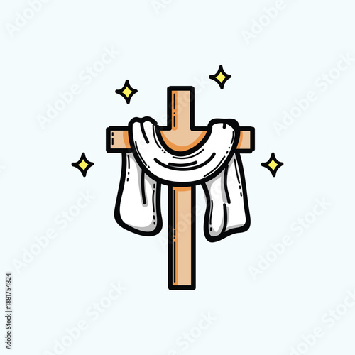 Cross With White Cloth Draped On Wooden Cross - Religious Symbol Of Faith, Hope And Easter Theme
