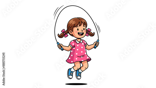 Happy young girl jumping rope with enthusiasm and joy.