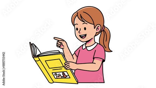 Happy Young Girl Reading Book Learning Education.