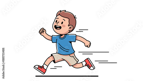 Happy Young Boy Running with Joyful Expression.