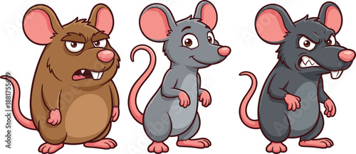 Funny cartoon mouse characters showing different emotions cute rat and rodent mascot illustration set for kids education design playful comic vector art