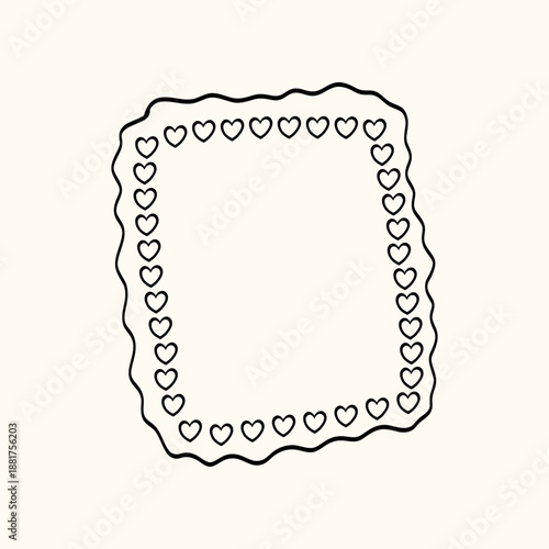 Cute vintage frame illustration with wavy lines, hearts, and whimsical doodle details. Ideal for birthday cards, festive labels, and charming retro designs