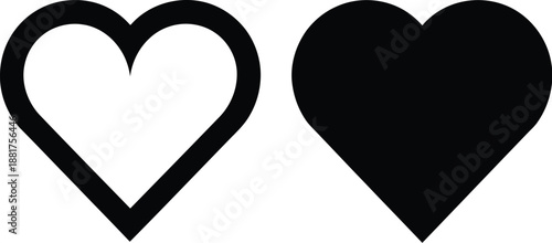 Two hearts icons, one outlined and one solid black, representing love and affection in a simple, graphic style