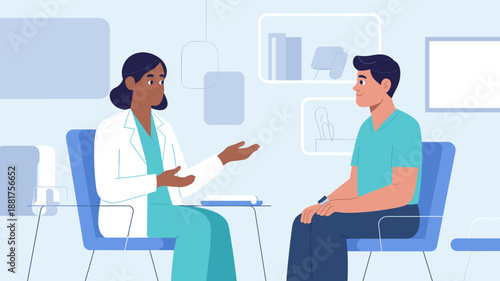 Female doctor discussing diagnosis during medical consultation vector illustration