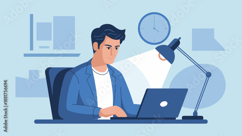 Entrepreneur working late at night on laptop vector illustration 