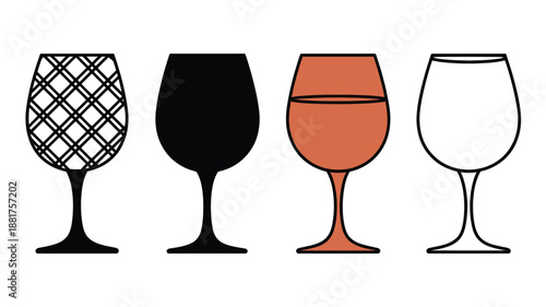 Wine glasses in different colors and patterns black white