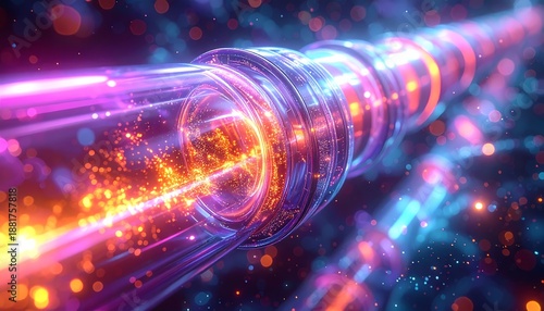 Abstract Fiber Optic Cable with Data Flow