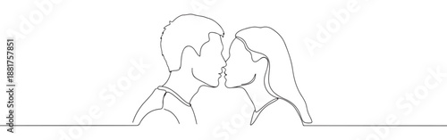 Continuous line drawing of a couple kissing, symbolizing intimacy, affection, and romantic love