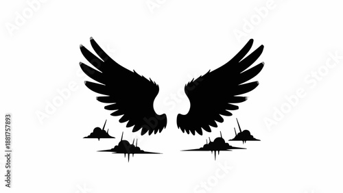 Symbol of protection with powerful wings and watchful silhouettes