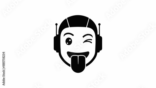 Playful robot character winking with tongue out, conveying fun and mischief