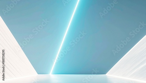 Sleek minimalist virtual showroom background with vertical glowing stripes and expansive floor representing business growth and technological advancement.